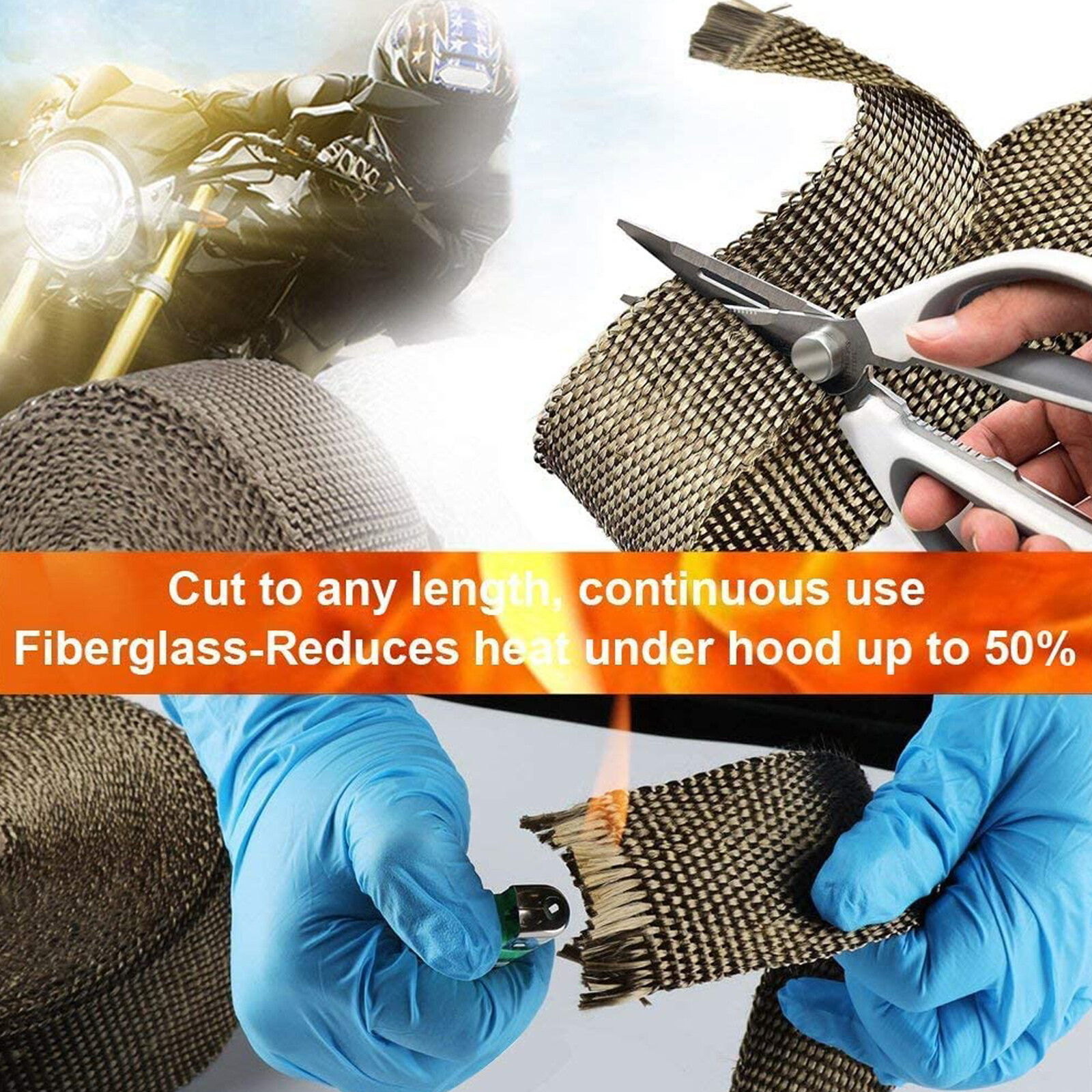 2 Rolls 2"x 50ft Thermal Header Pipe Tape Titanium Lava Exhaust Wrap 20 Ties Kit