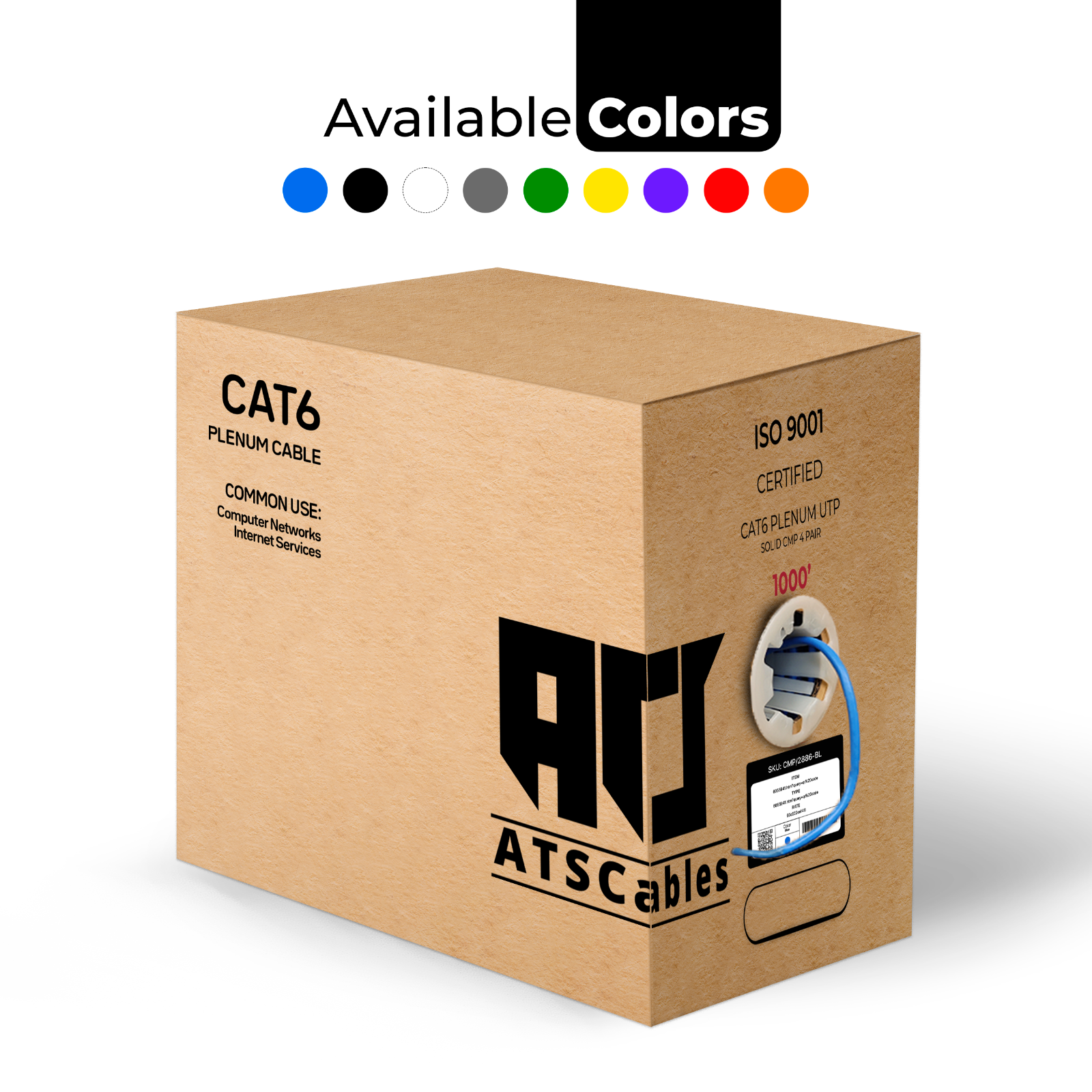 Cat6 Plenum 1000ft 550 Mhz Ethernet Cable Blue, White, Black, Purple And Yellow