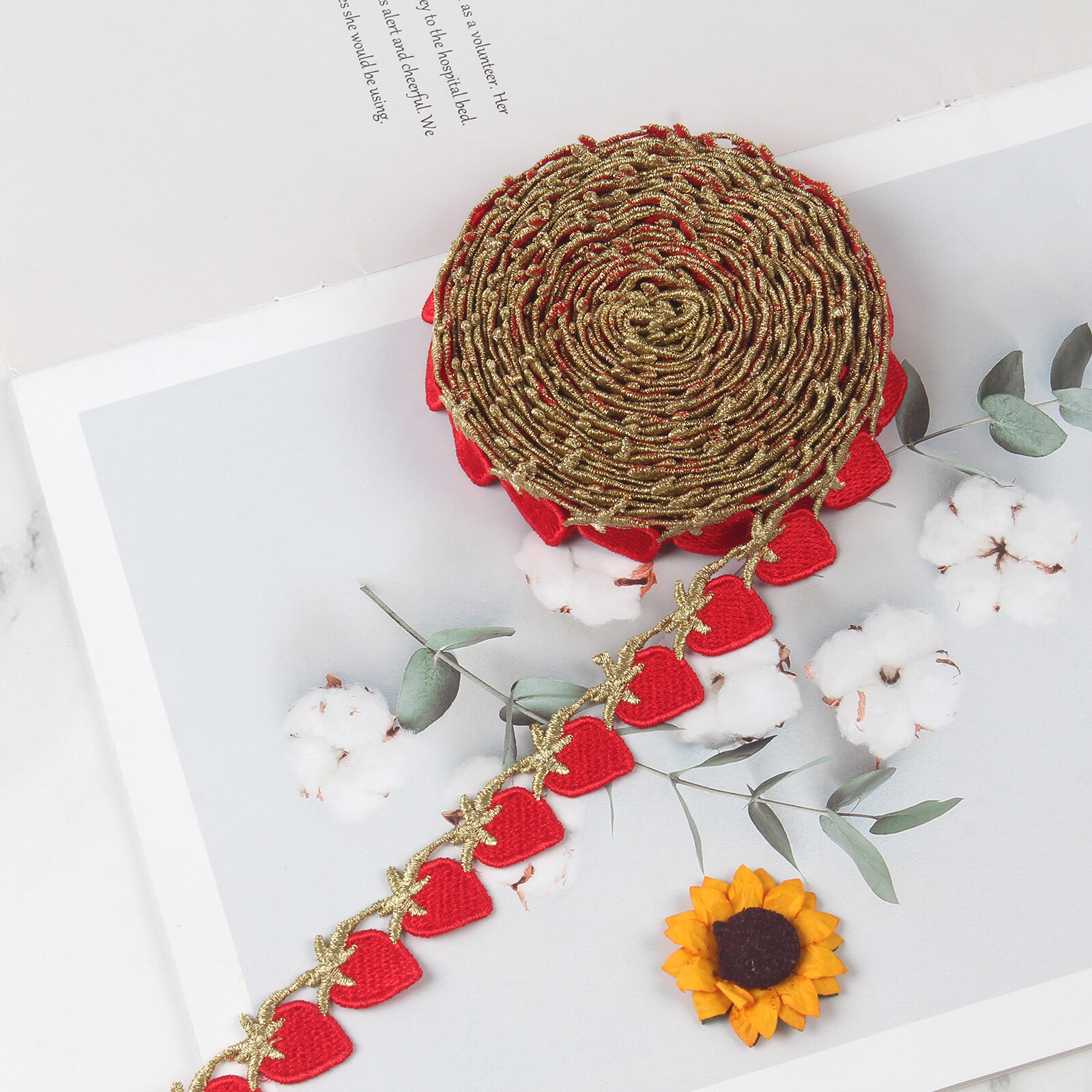 5 Yards Strawberries Shaped Embroidered Lace Trim Ribbon