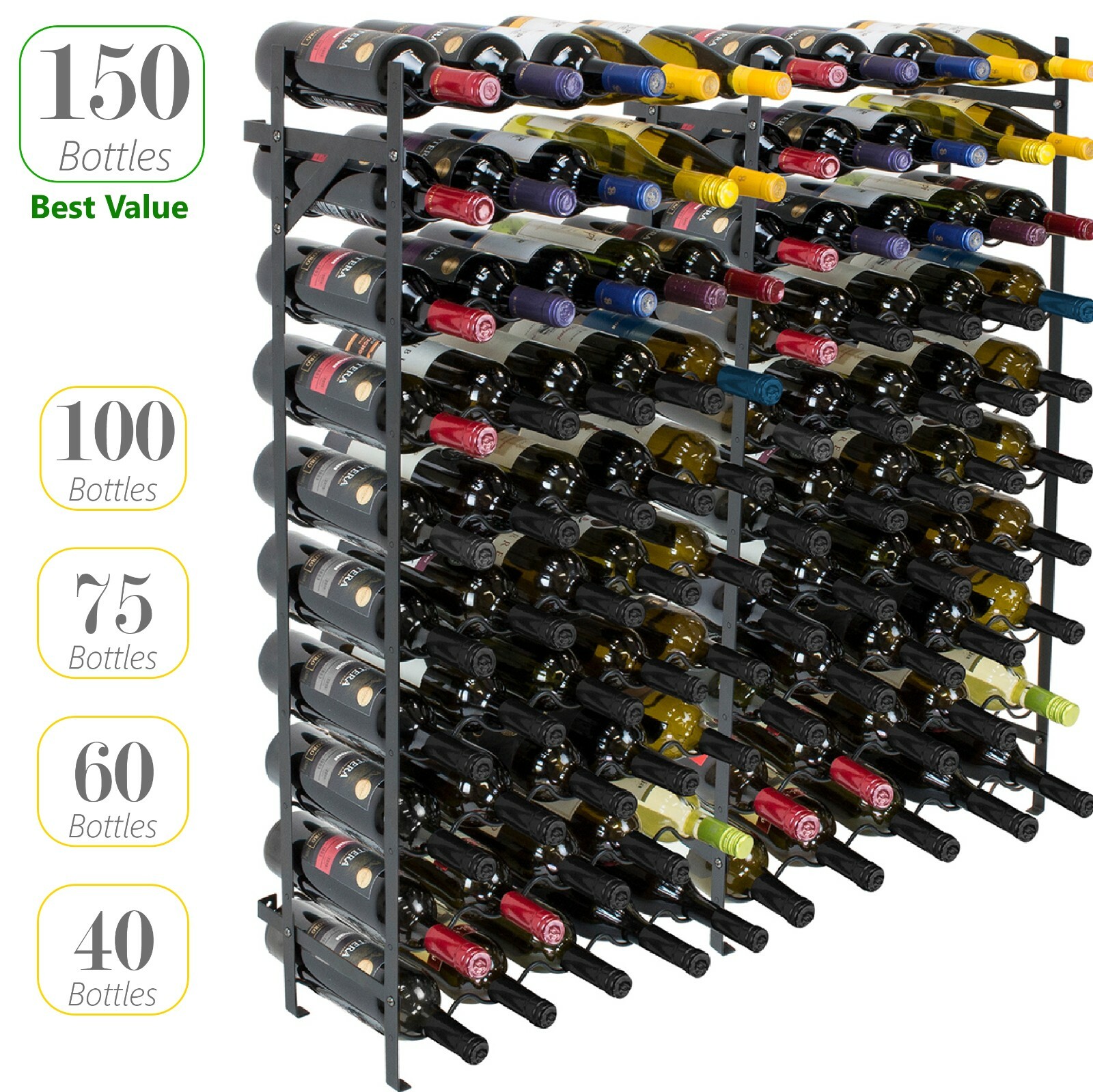 Floor Stand Wine Rack -Upto 150 Bottle Large Capacity Free Standing Wine Storage