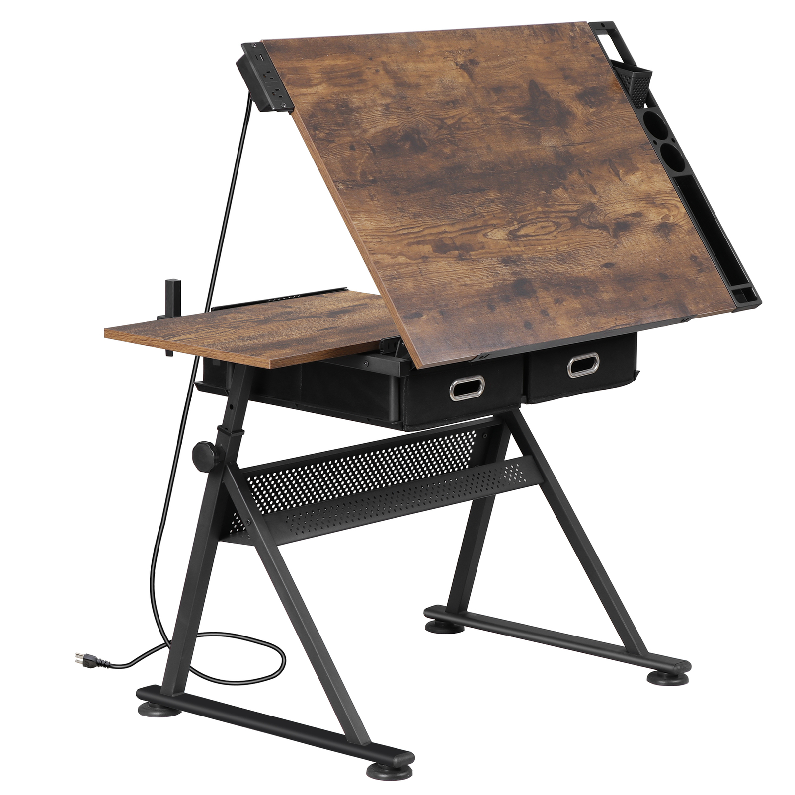 Drafting Drawing Table Tiltable Tabletop Adjustable Height with Charge Outlet