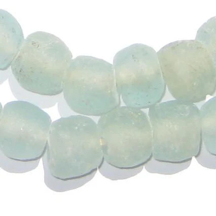 5 Pack: Clear Aqua Recycled Glass Beads 14mm Ghana African Sea Glass Large Hole