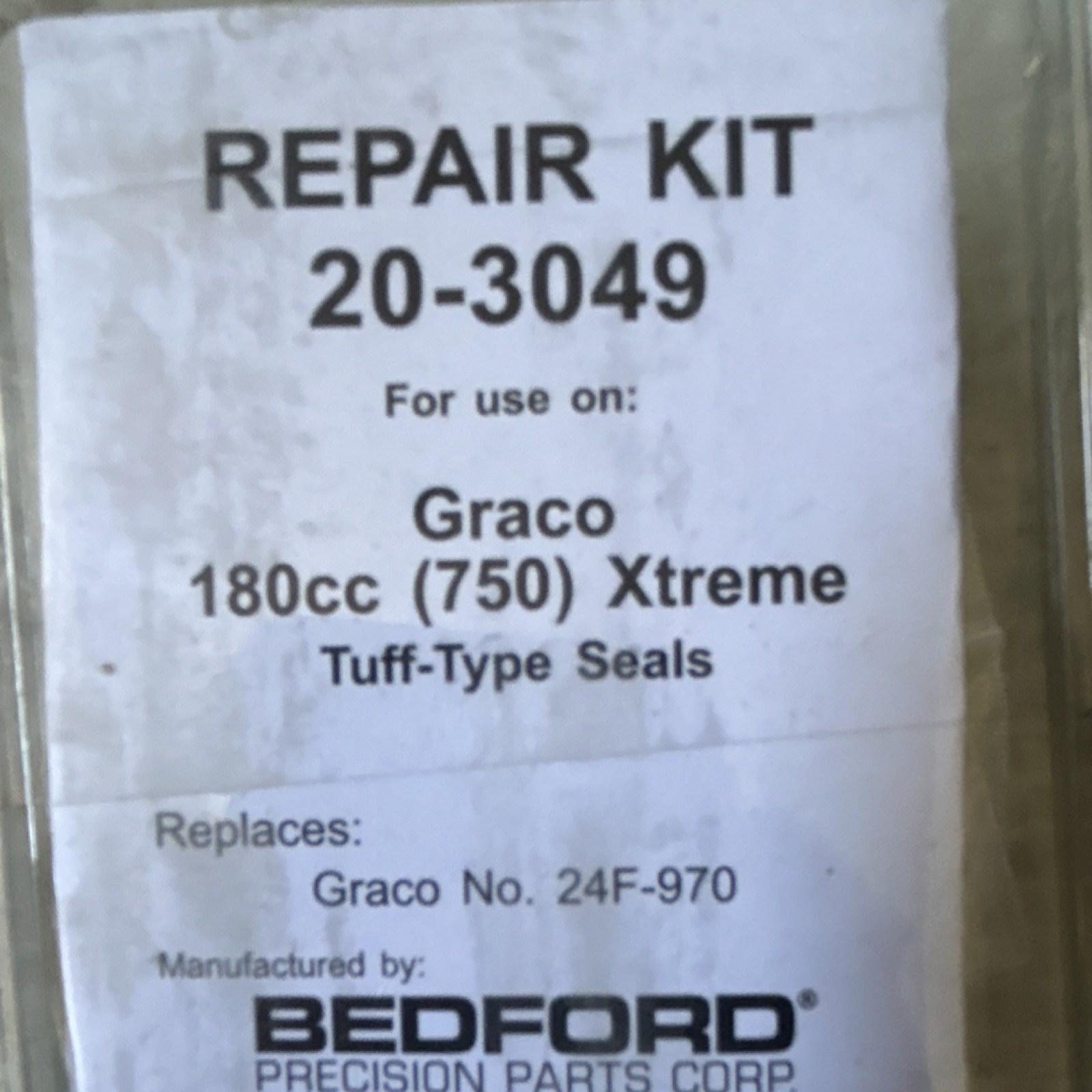 Bedford Repair Kit 20-3049 for Graco 180cc (750) Xtreme w/ Tuff-Type Seals
