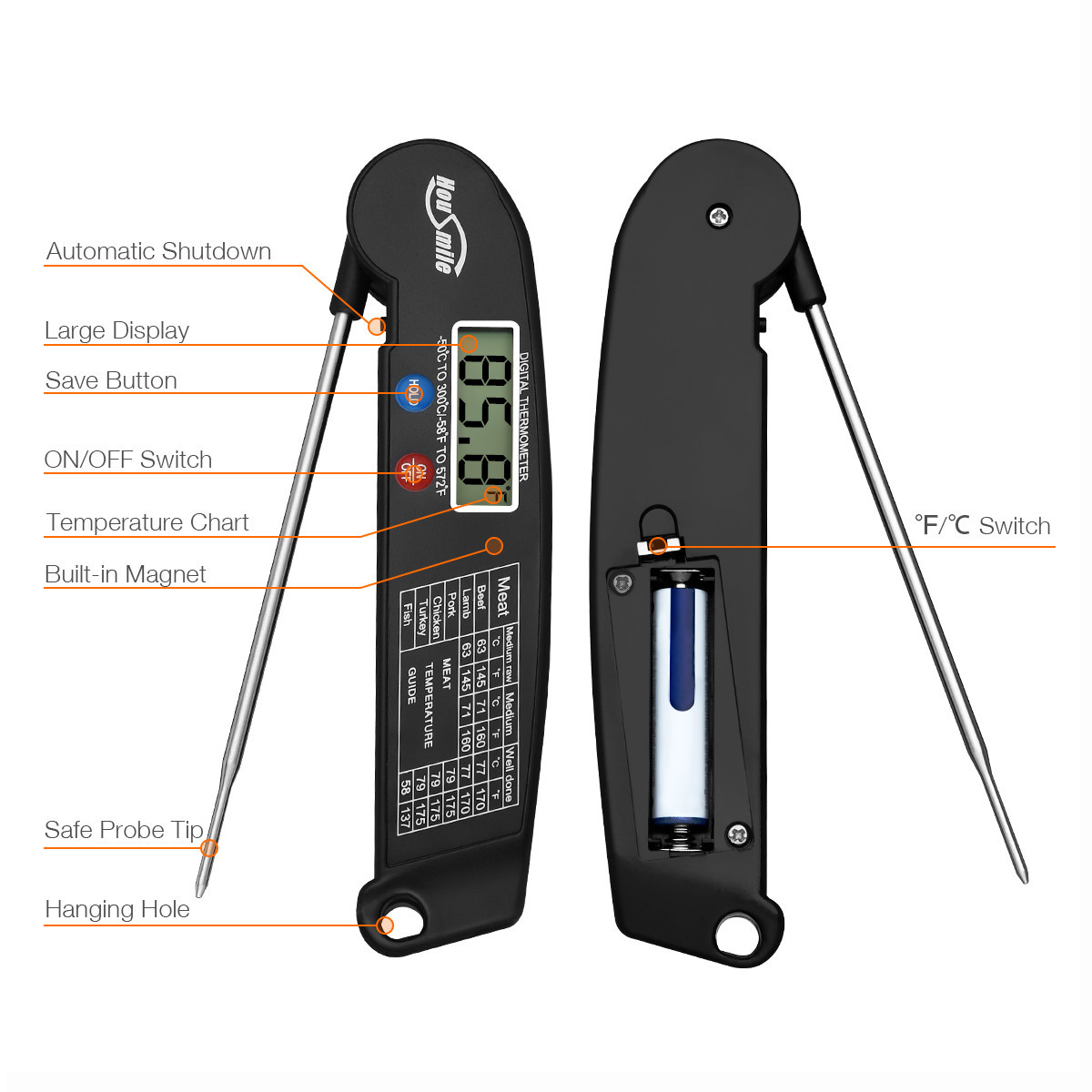 Instant Read Digital Meat Thermometer BBQ Grill Smoker For Kitchen Food Cooking