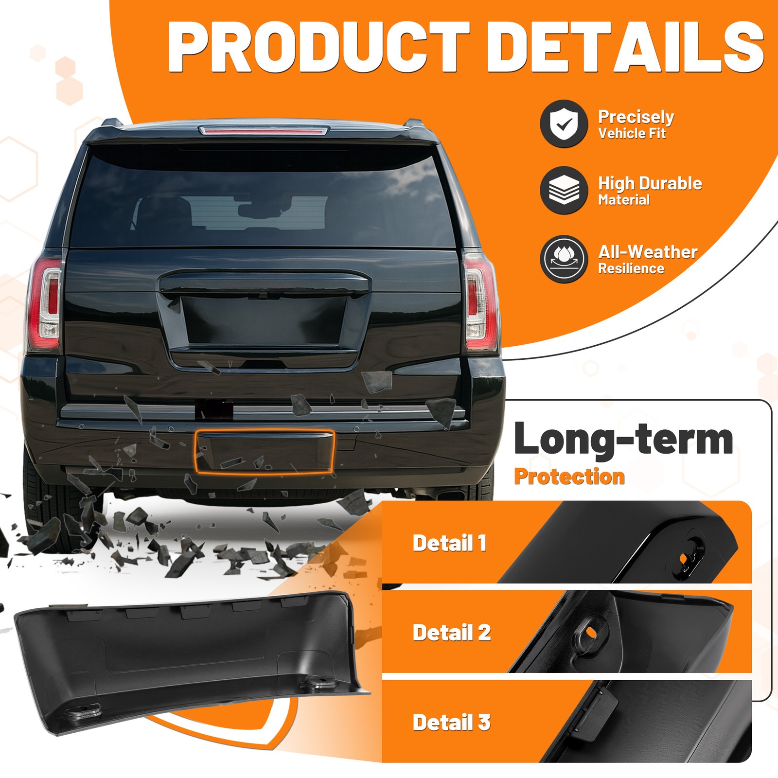 Painted Rear Trailer Hitch Tow Cover Panel Gloss Black For GMC Yukon XL 2015-20