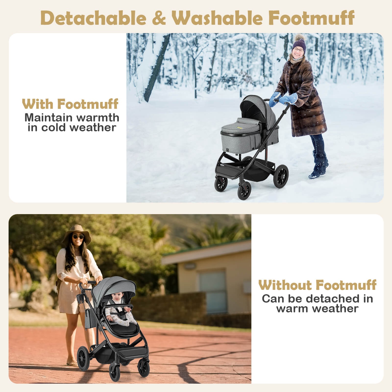 3-in-1 Newborn Stroller Folding Convertible High Landscape Toddler Stroller