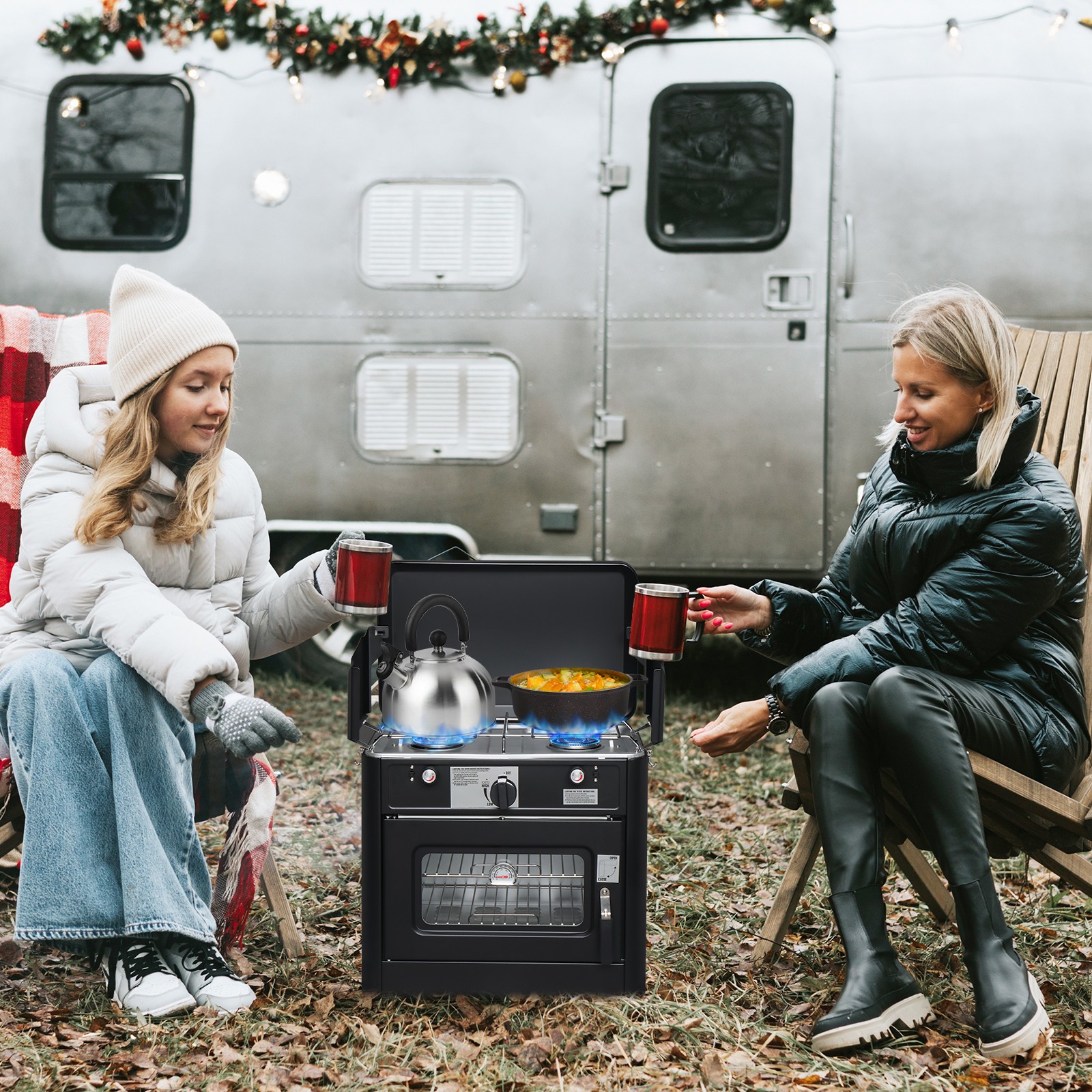 Outdoor Propane Oven Portable Camping Stove with Piezo Lgniter with Wind Panel