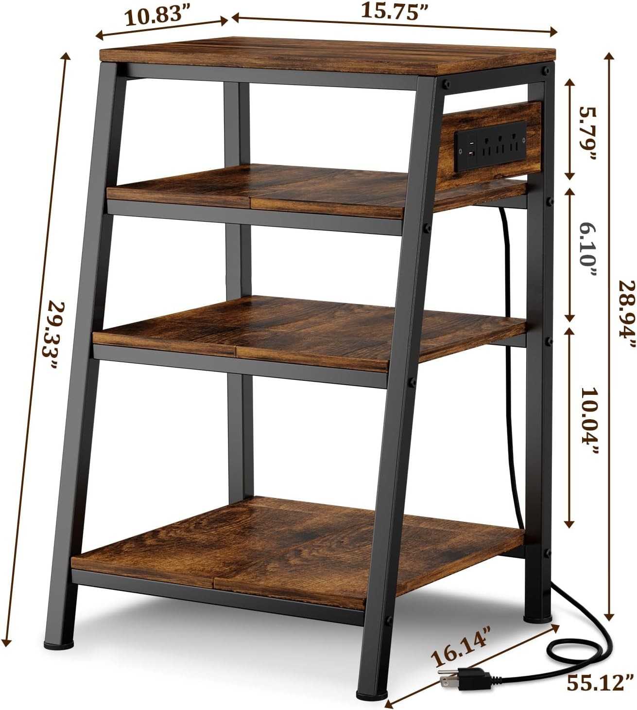 AV Media Stand Stereo Cabinet Audio Rack W/ Side Power Strip Shelves 4-Tier