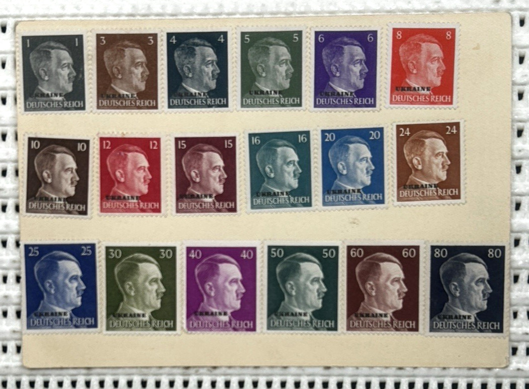 1941 Third Reich Postal Card With 512-523 With Ukraine Overprint Affixed To Back