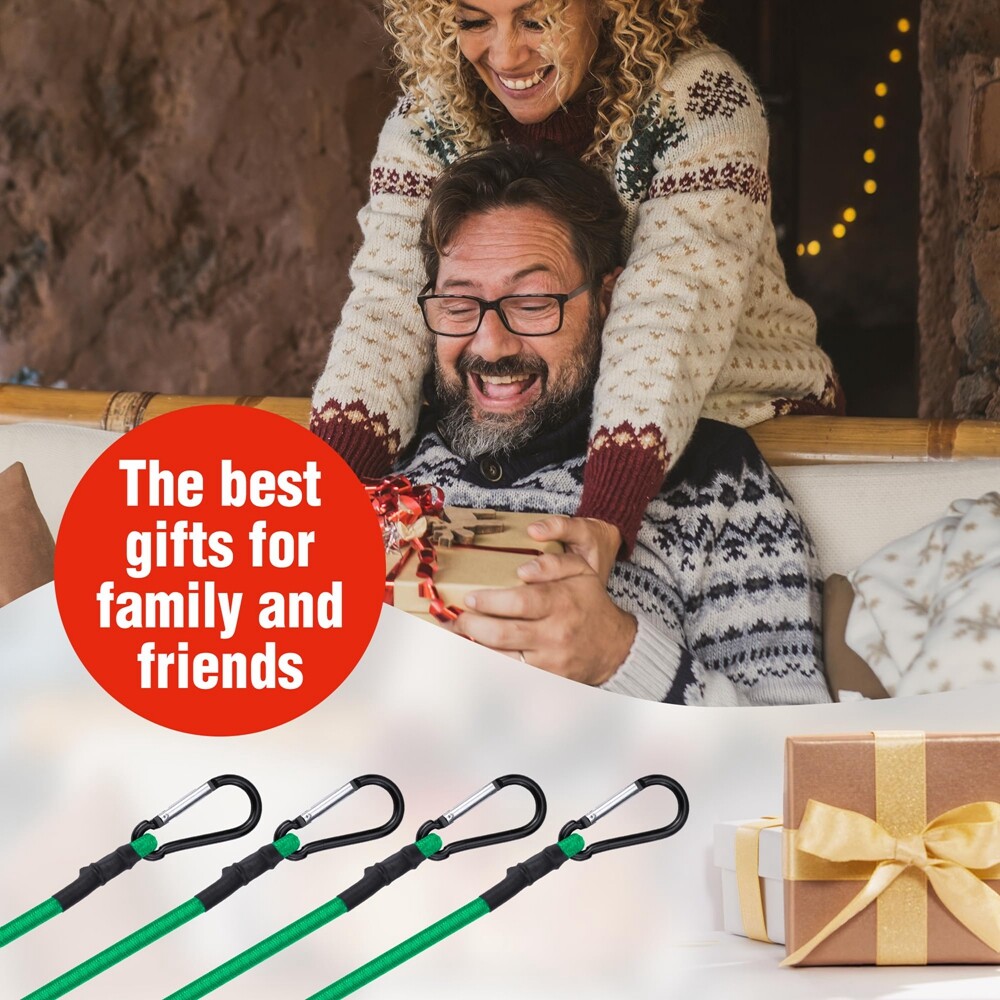 WORKPRO 24 Inch Bungee Cords with Hooks, 4 Pack Superior Rubber Heavy Duty Green