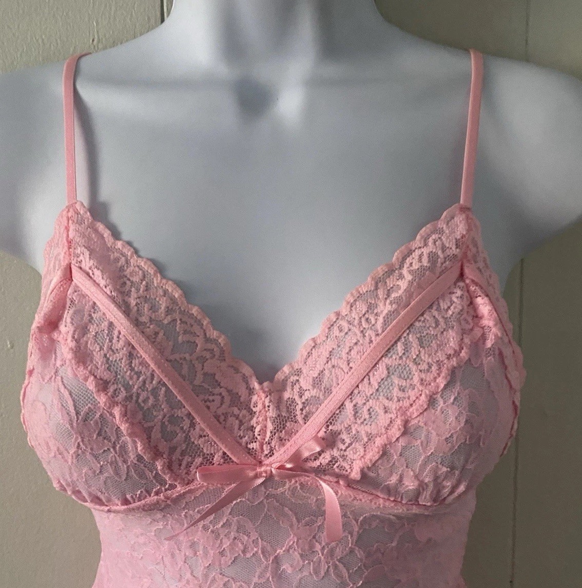 Victoria's Secret Lace Slip Dress Sz XS? Light Pink Sheer Ruffle Bow Lingerie