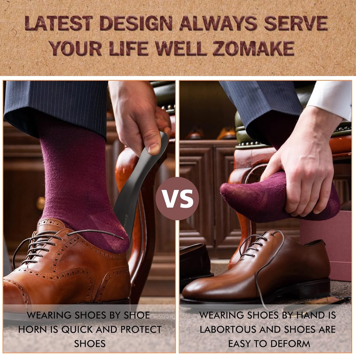 ZOMAKE Long Shoe Horn Metal Handle for Seniors Boots Shoe Spoon Helper 2 Pack