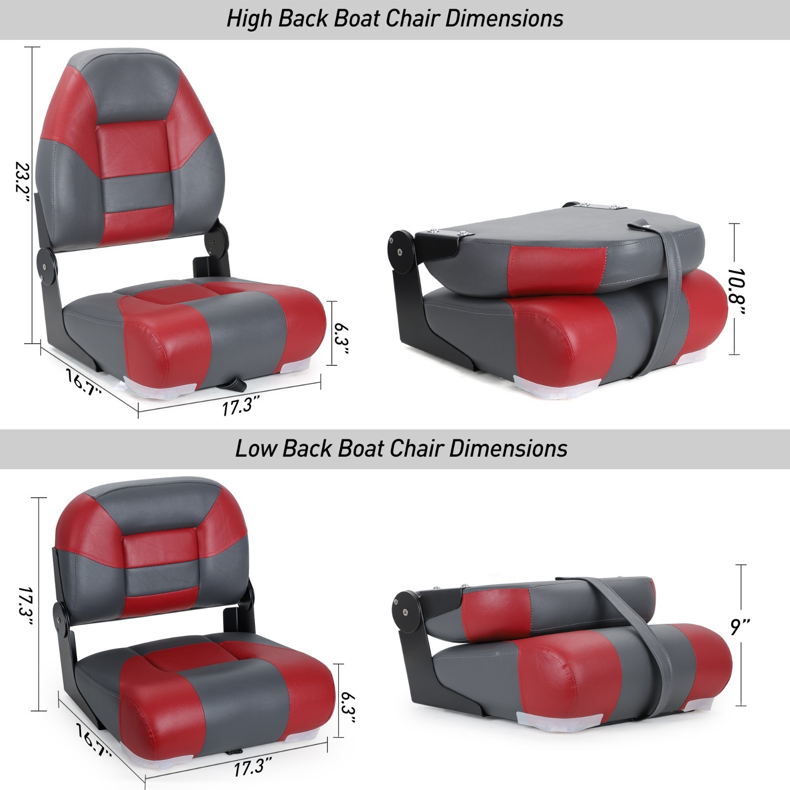 NORTHCAPTAIN Charcoal/Red 52" Folding Bass Boat Seat 3 PCS