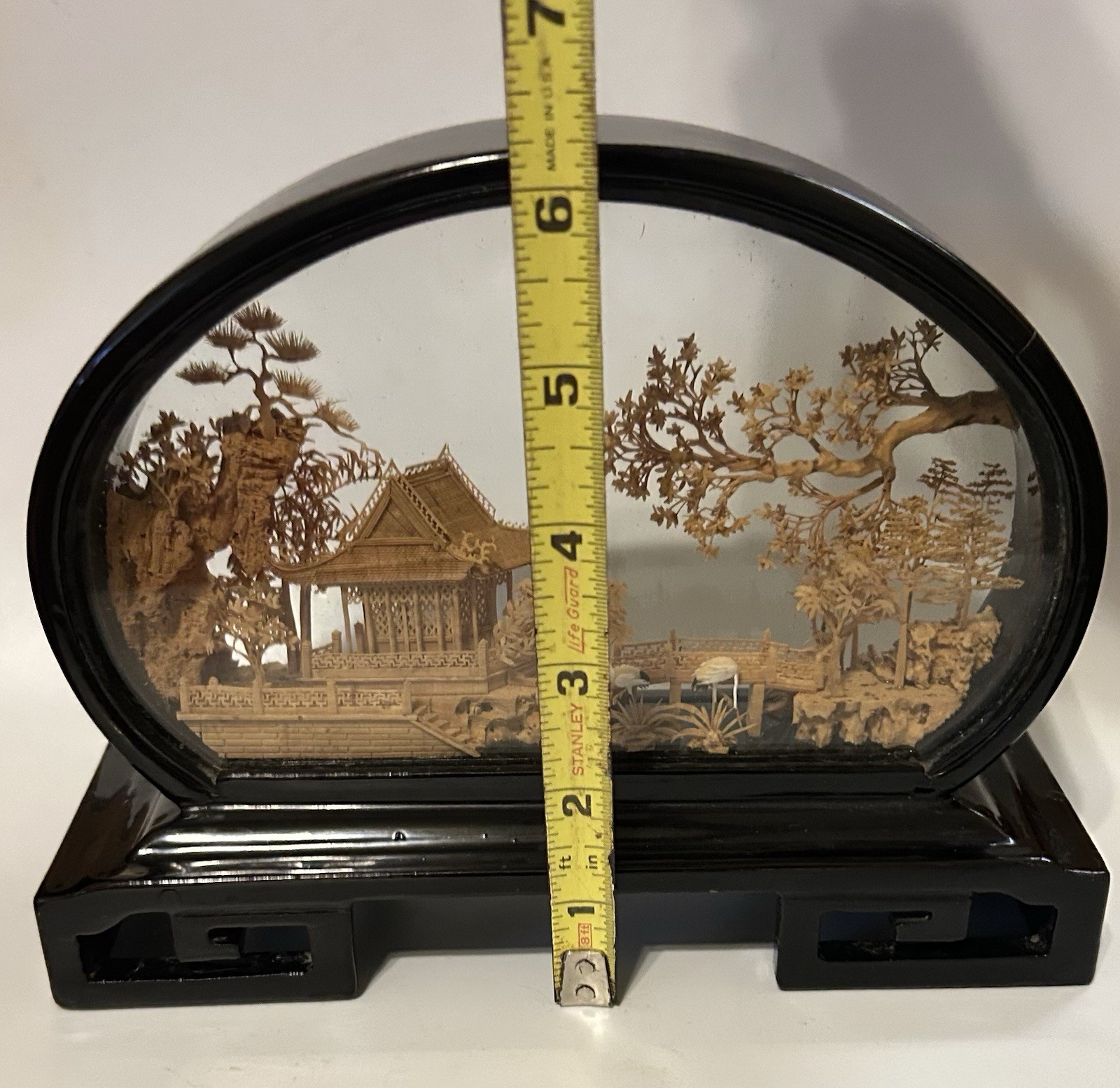 Vintage Chinese Cork Diorama Scenic Art in Glass Frame, Fujian China