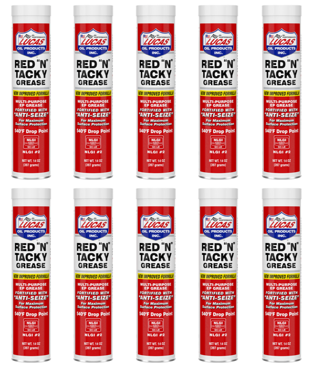 10 Pack Lucas Oil 10005 Red "N" Tacky Grease; (10) 14oz tubes