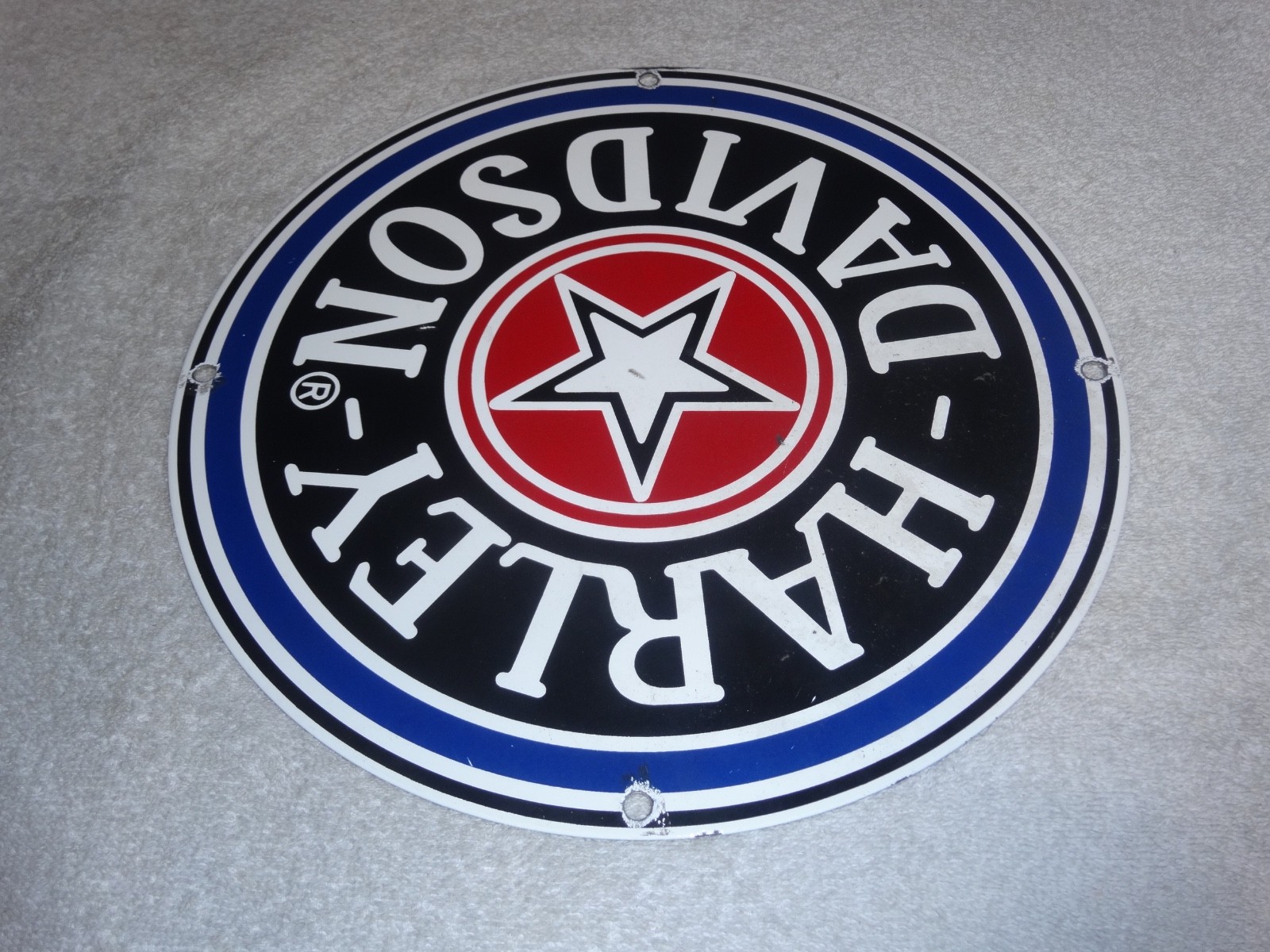 VINTAGE HARLEY DAVIDSON MOTORCYCLE 11 1/4" PORCELAIN METAL GASOLINE OIL HOG SIGN