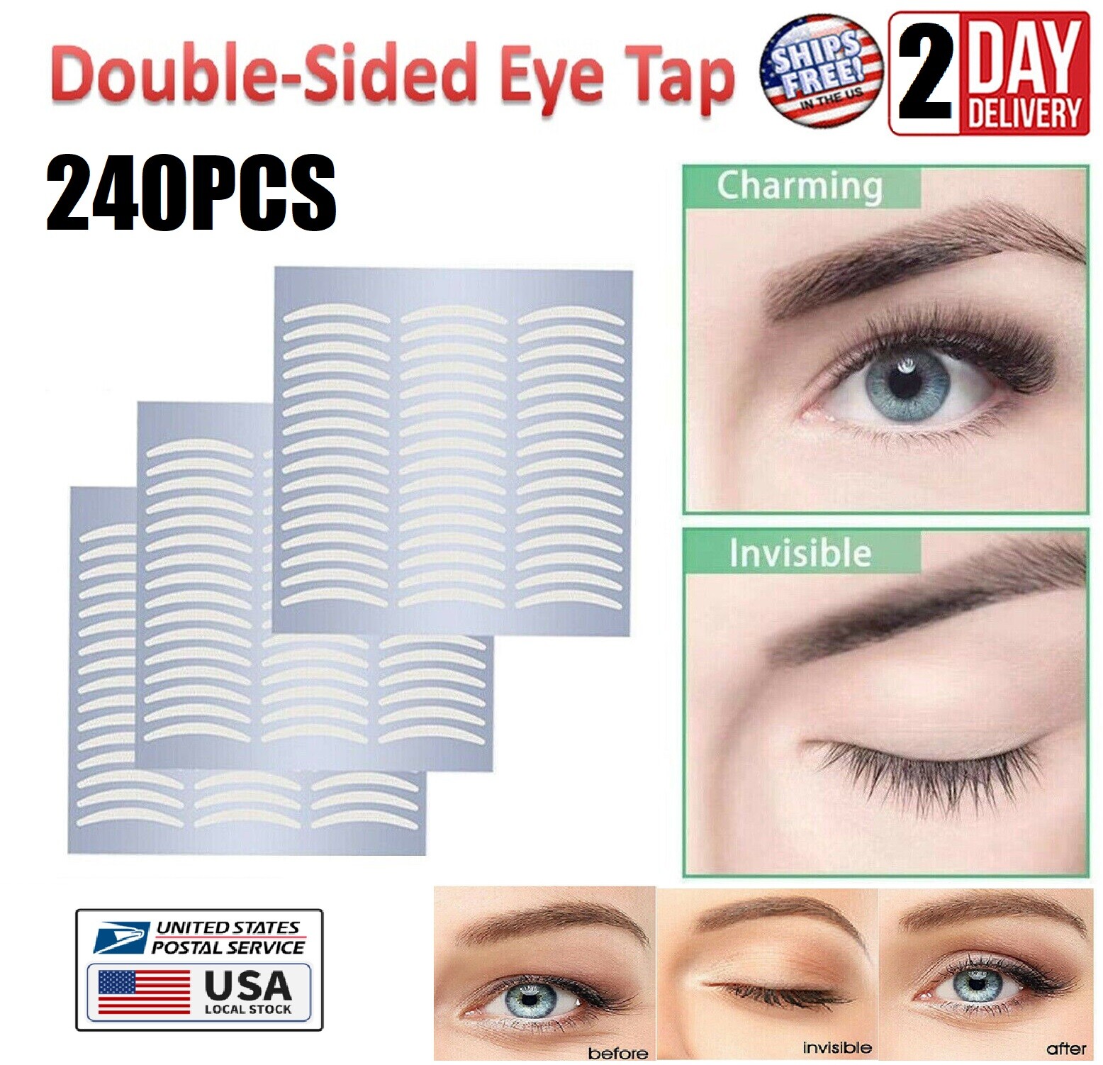 240× Invisible Lace Eye Lift Strips Double Eyelid Adhesive Style Tape Sticker US