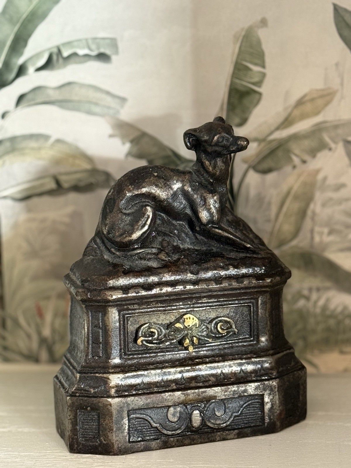 Antique French Victorian Bronze Greyhound Dog Fireplace Mantel Ornament c1900