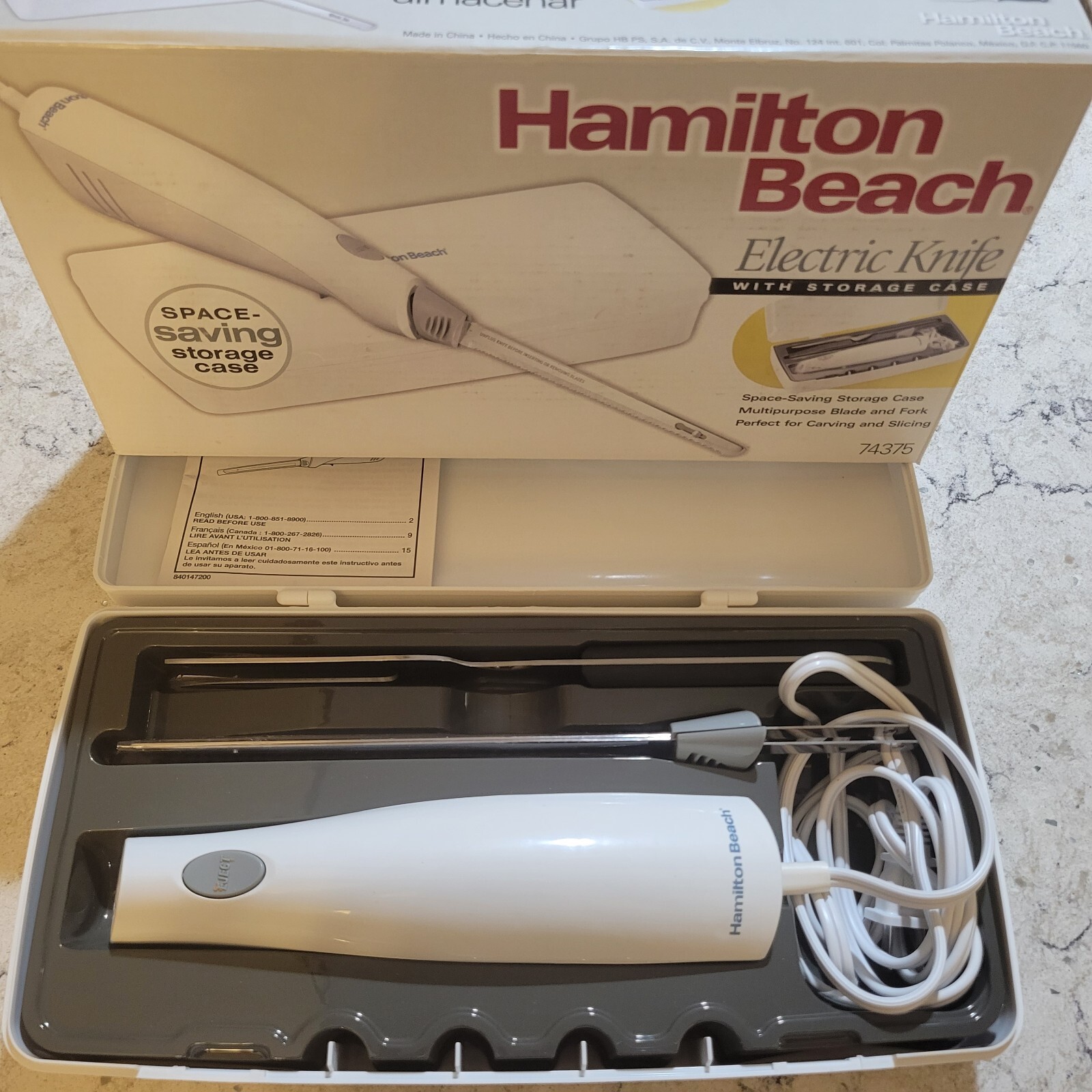 Hamilton Beach Electric Carving knife with storage case model 74378R. New