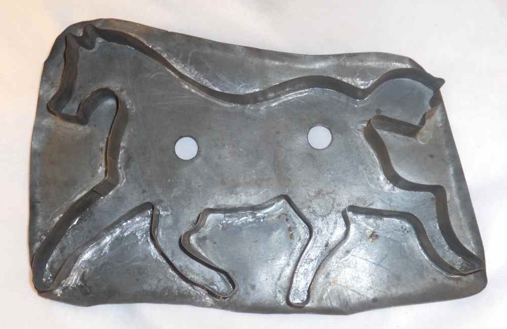 Old Tin Pennsylvania Very Large Flat-Back Cookie Cutter Galloping Horse Tail Up