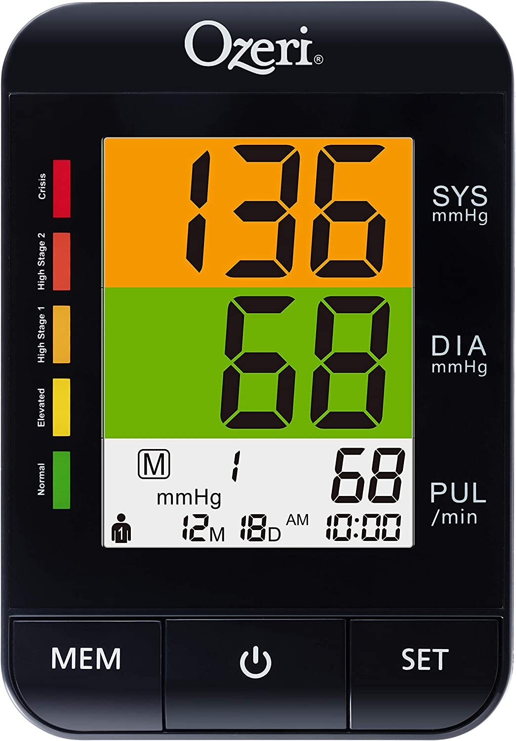 Ozeri CardioTech BP9W Arm Blood Pressure Monitor with Hypertension Color Alert