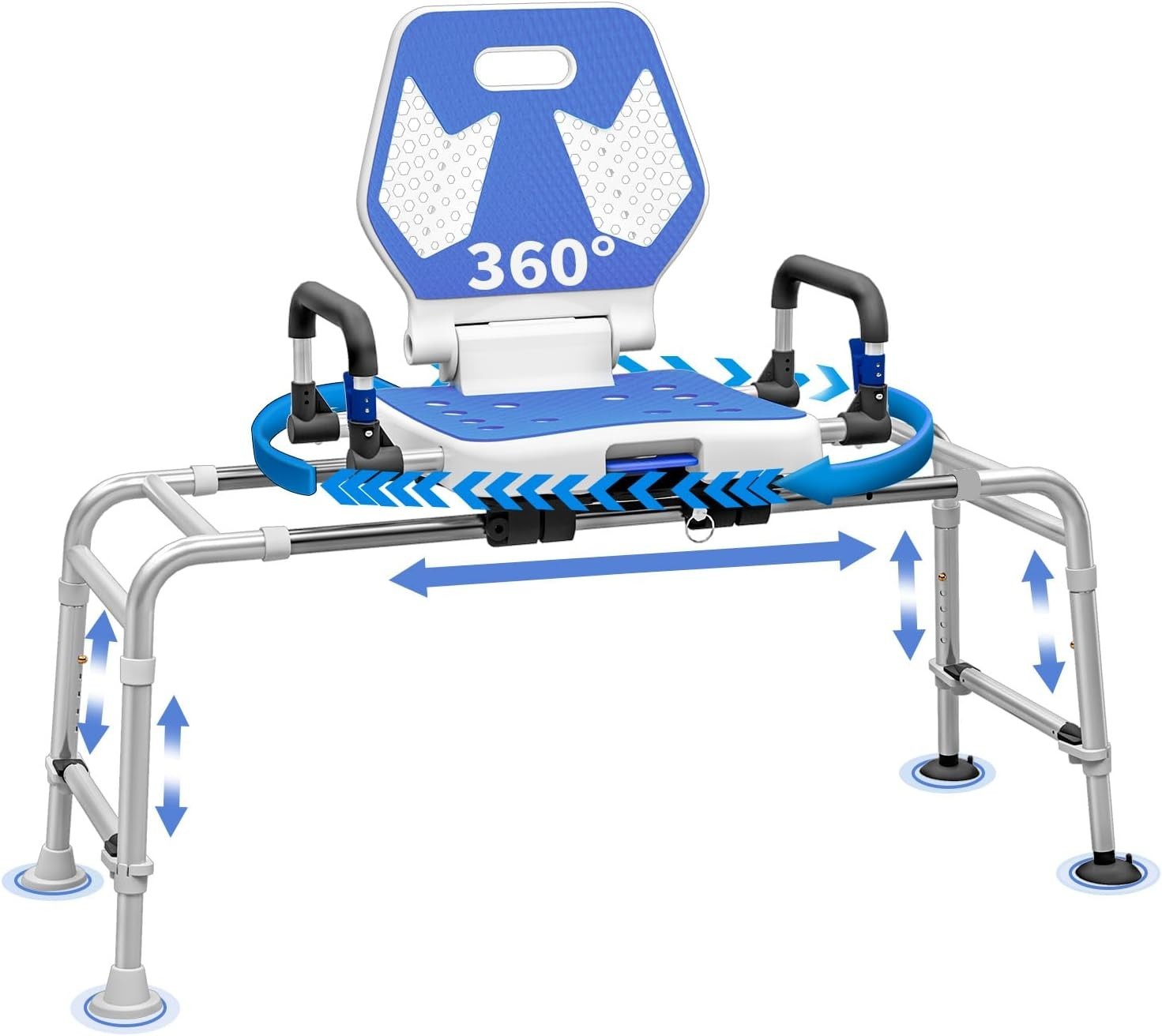 Sliding Shower Chair Swivel Tub Transfer Bench with Backrest and 400lbs Capacity