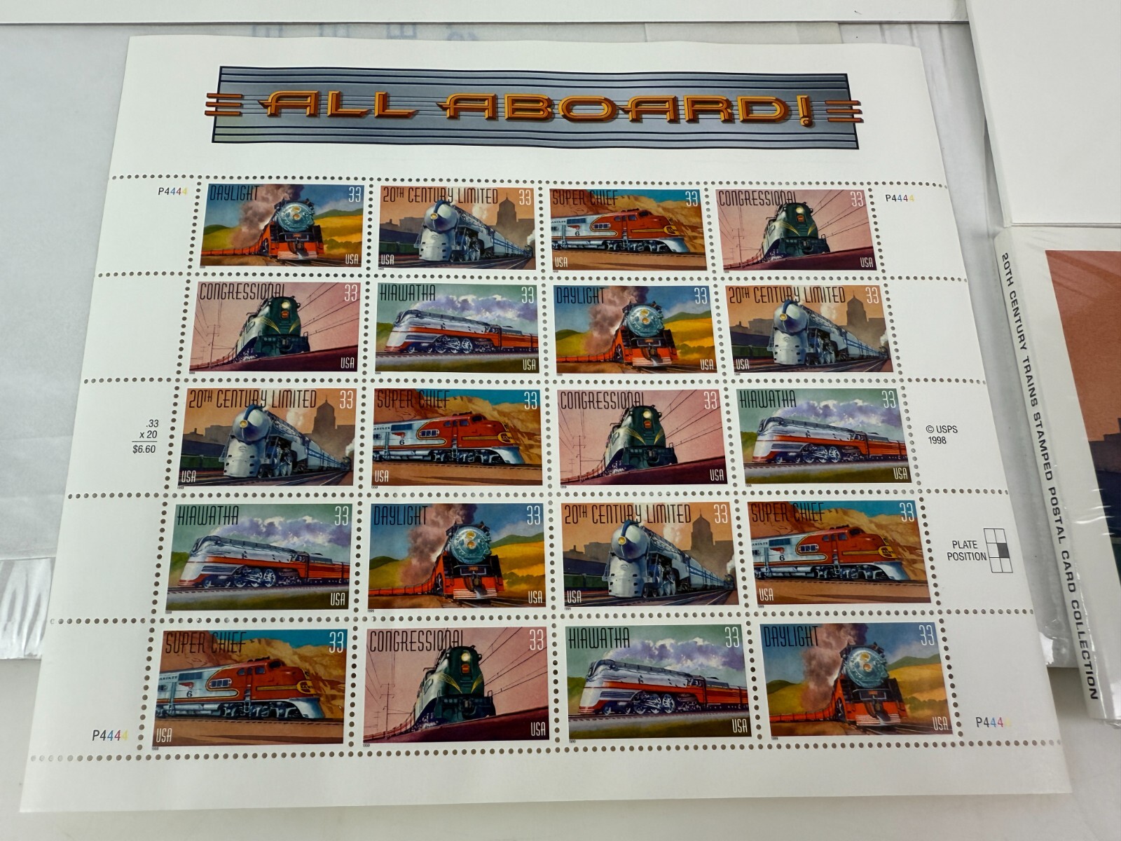 USPS "All Aboard" Stamp Complete Set Prints,Post Cards 1st Day of Issue Aug 1999