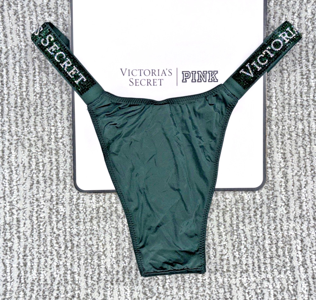 Victoria's Secret Very Sexy NWT Large Green Spellout Shine Strap Brazilian Panty