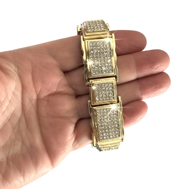 Men's 14k Gold Plated 22mm Hip Hop Thick Bracelet Iced CZ High-End Jewelry 8"