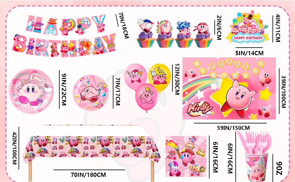 Kirby Star Birthday Party Supplies Pink Kirby Party Decoration Tableware Balloon