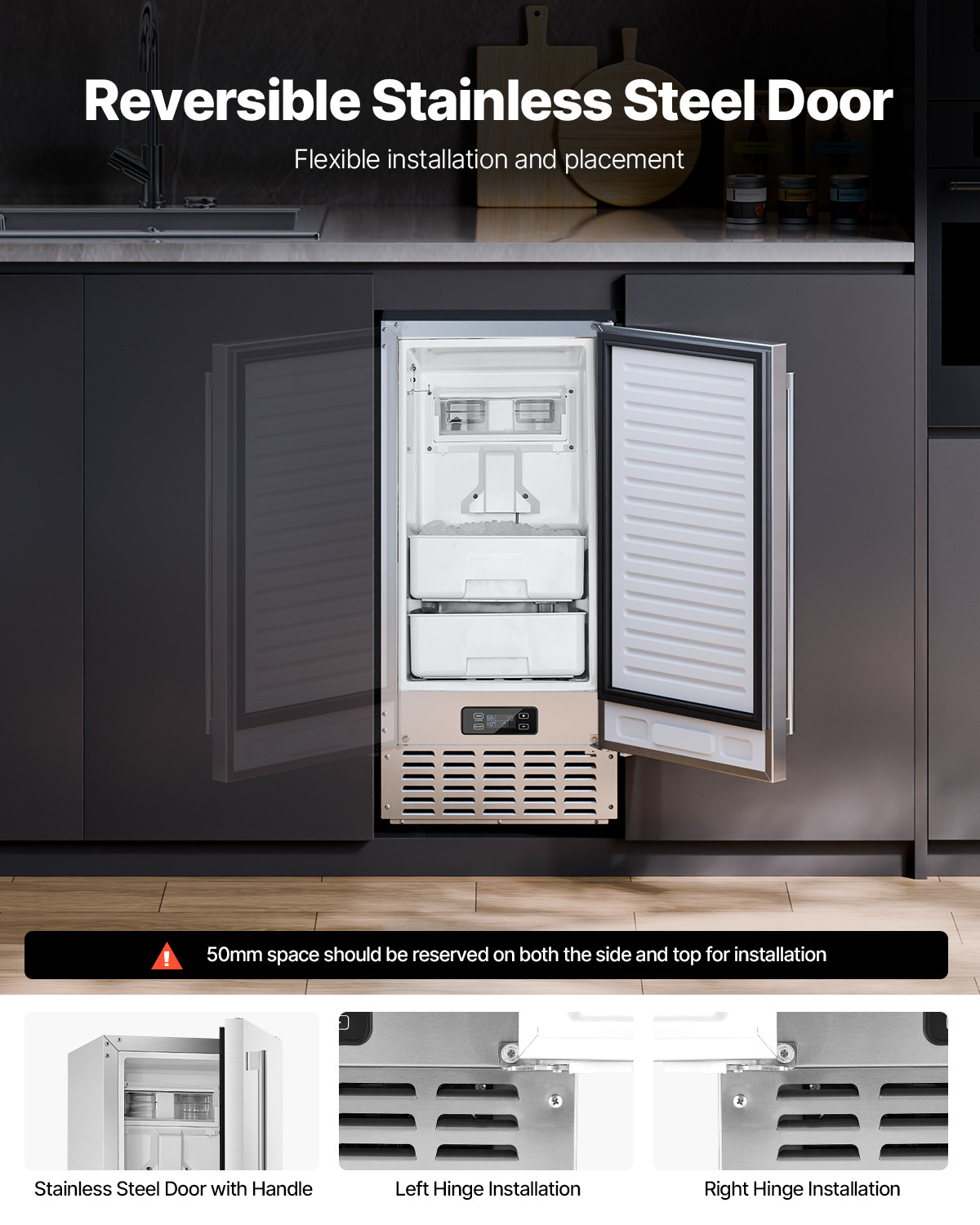 66Lb Commercial Nugget Ice Maker 15" Undercounter Freestanding Ice Maker Machine