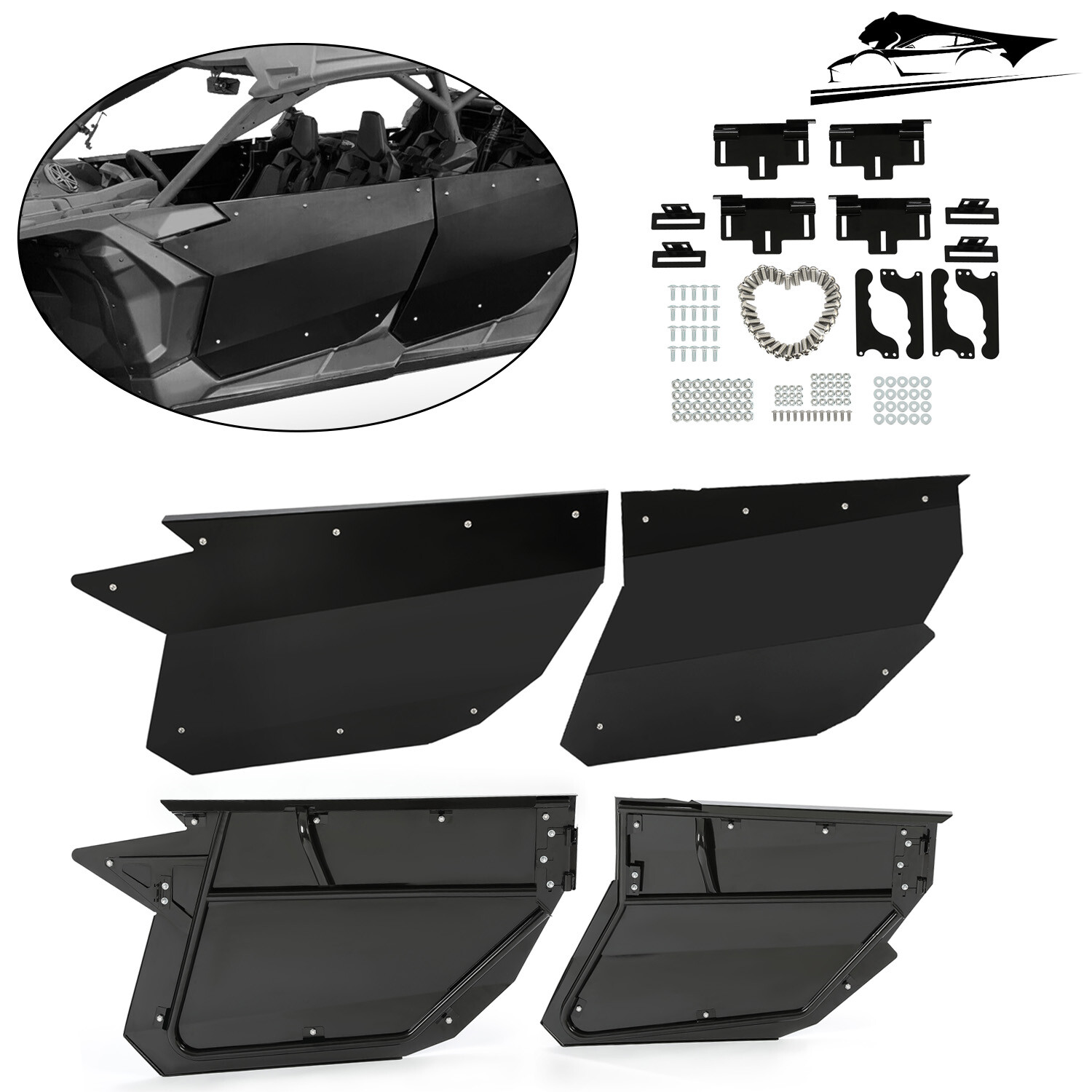 Black Aluminum Door Panel For CAN AM X3 1000 Full Doors 2017 2018 2019 -2023