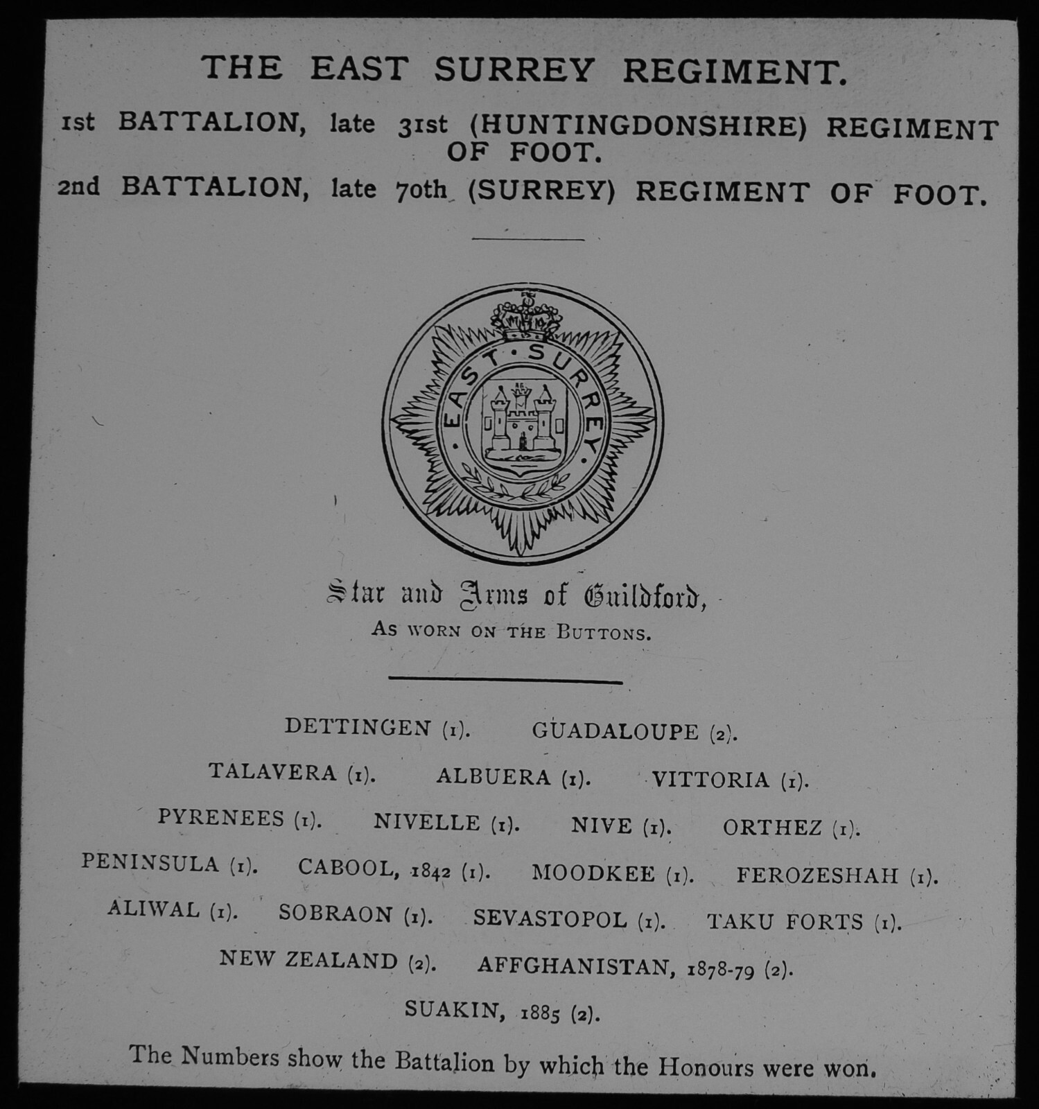 THE EAST SURRY REGIMENT C1888 Magic Lantern Slide BRITISH ARMY MOTTO