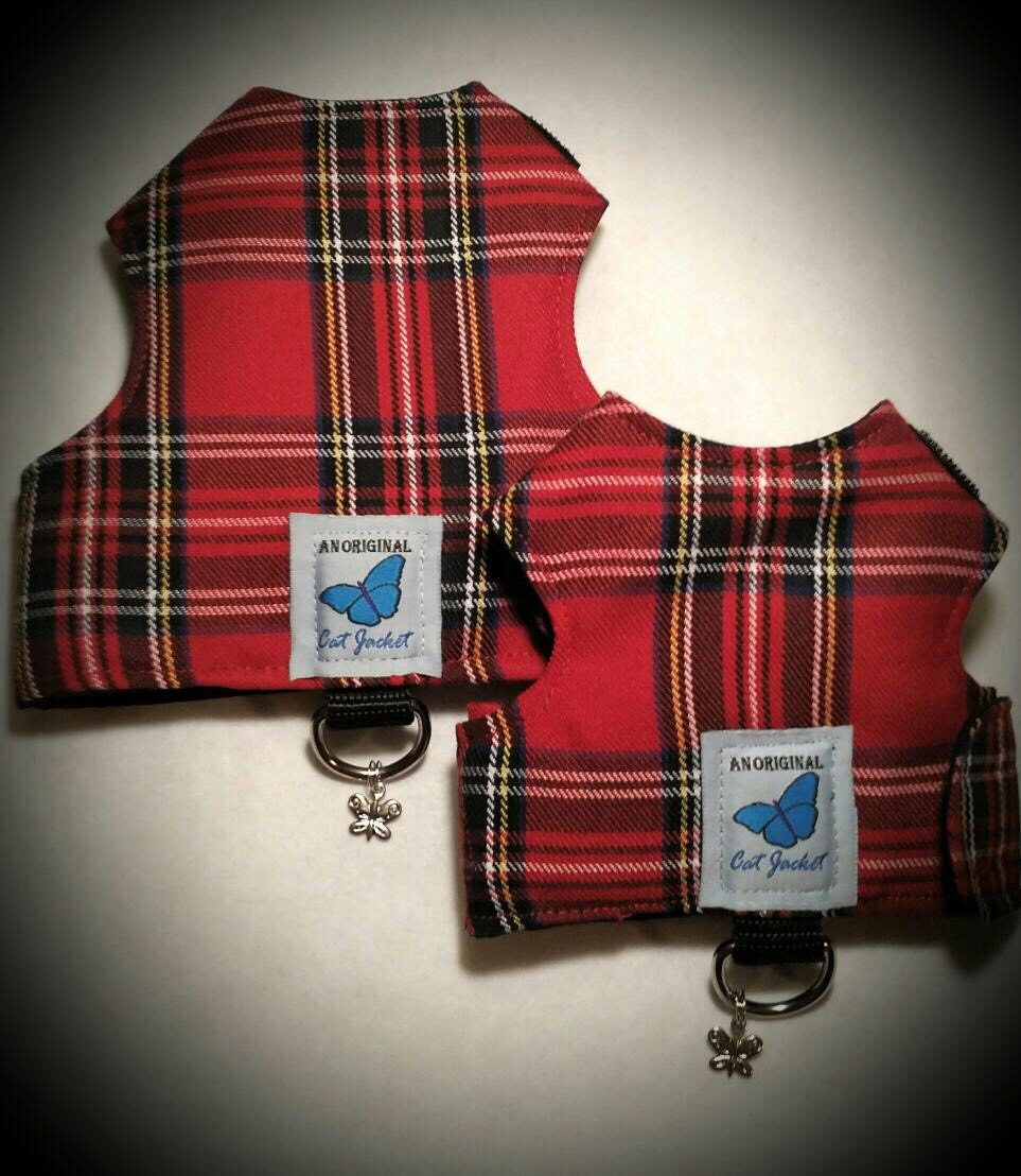 Butterfly Cat Jackets - Cat Walking Harness Jacket Tartan Plaid Fabric designs