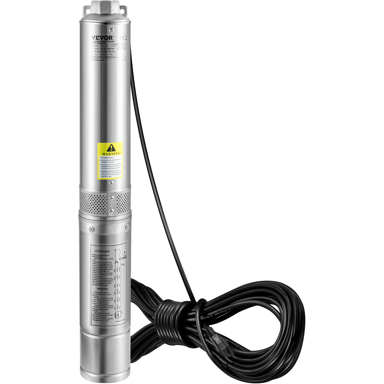 VEVOR Deep Well Submersible Pump Stainless Steel Water Pump 2HP 230V 37GPM 427ft