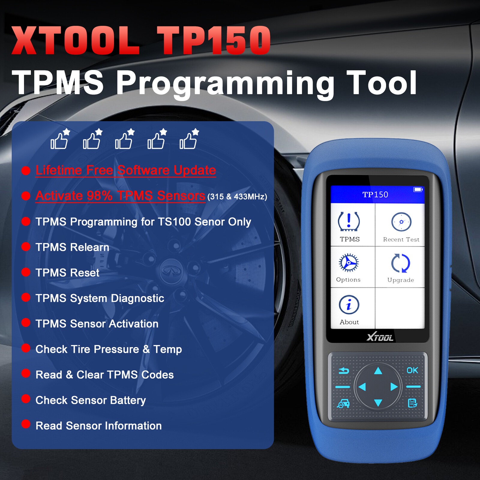 XTOOL TP150 TPMS Tire Sensor Relearn/Reset/Activate/TS100 Programming Tool