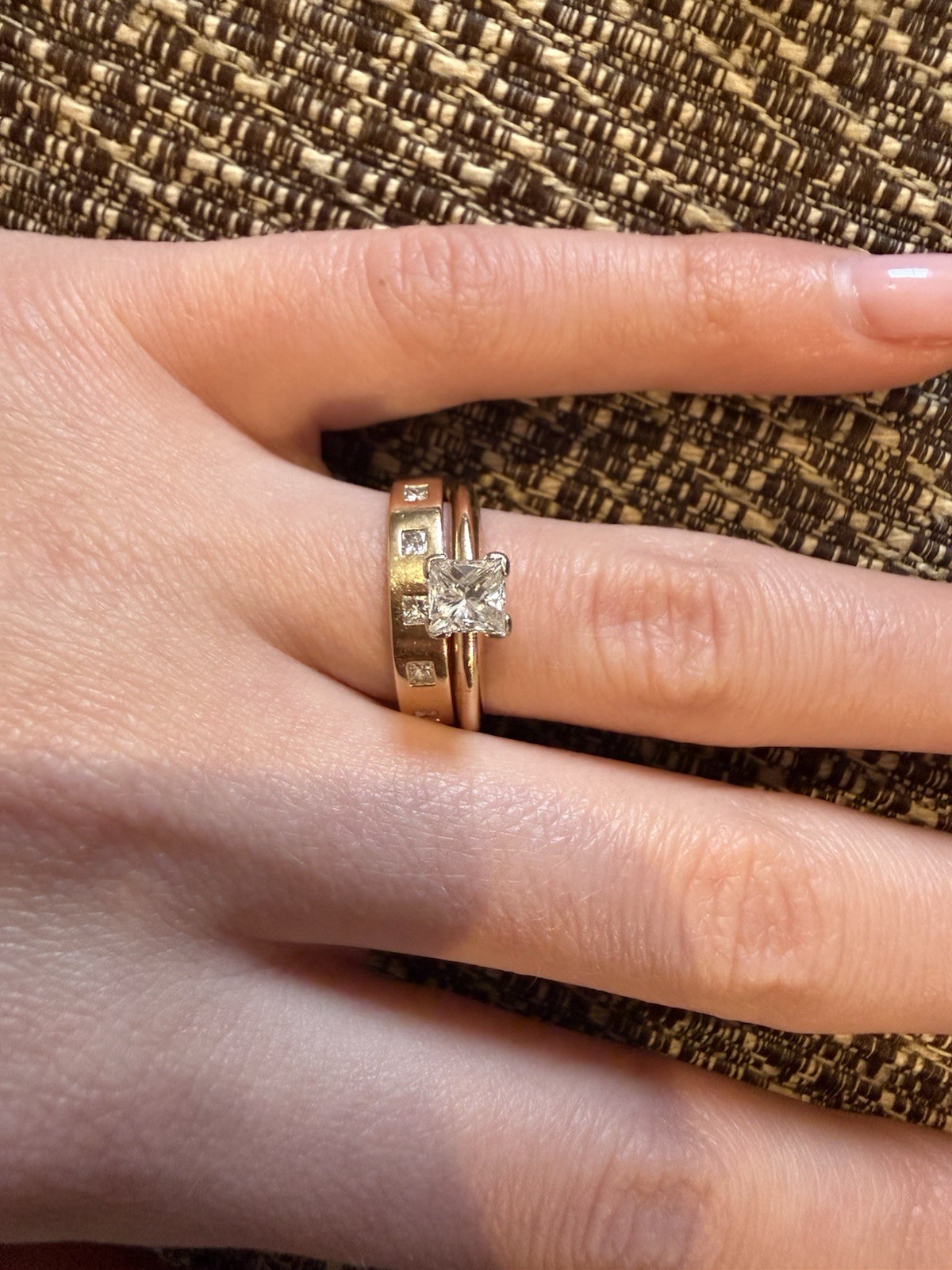 14k Yellow Gold Princess Cut Diamond Engagement/Wedding Ring Set 0.68ct VS2 F