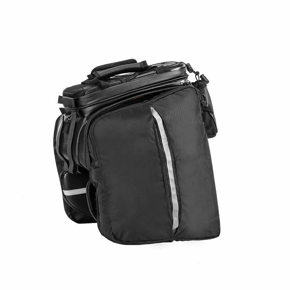 ROCKBROS Bike Rack Bag Waterproof Carbon Leather Rear Pack Trunk Pannier Black