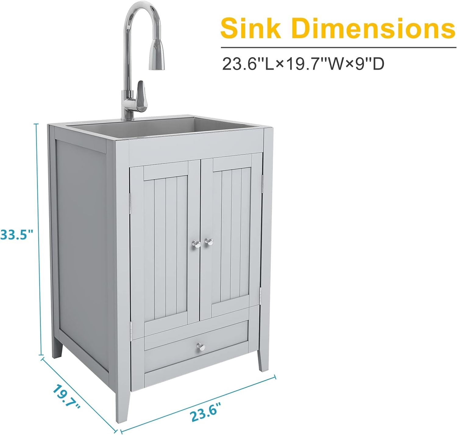 Stainless Steel Utility Sink with Cabinet and Pull-Down Faucet for Laundry Room