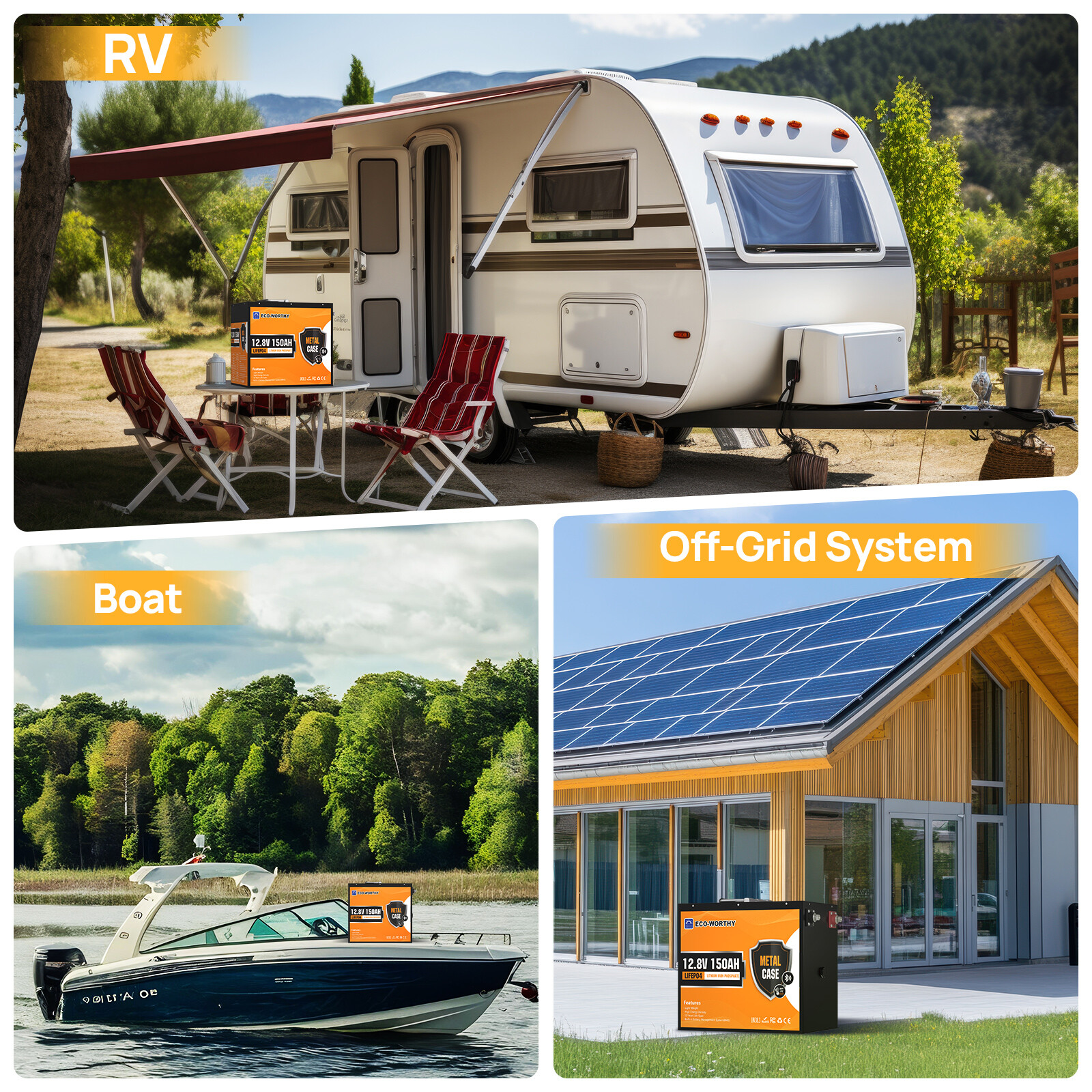 ECO-WORTHY 12V 150Ah LiFePO4 Bluetooth Lithium Battery Metal casing for RV Boot