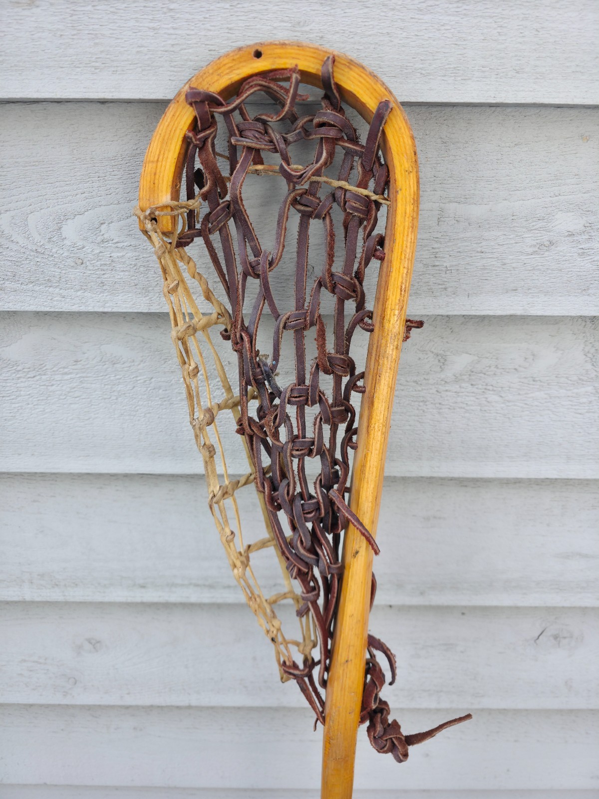 Beautiful VINTAGE Old Wooden HANDMADE Lacrosse Stick 45" x 6"