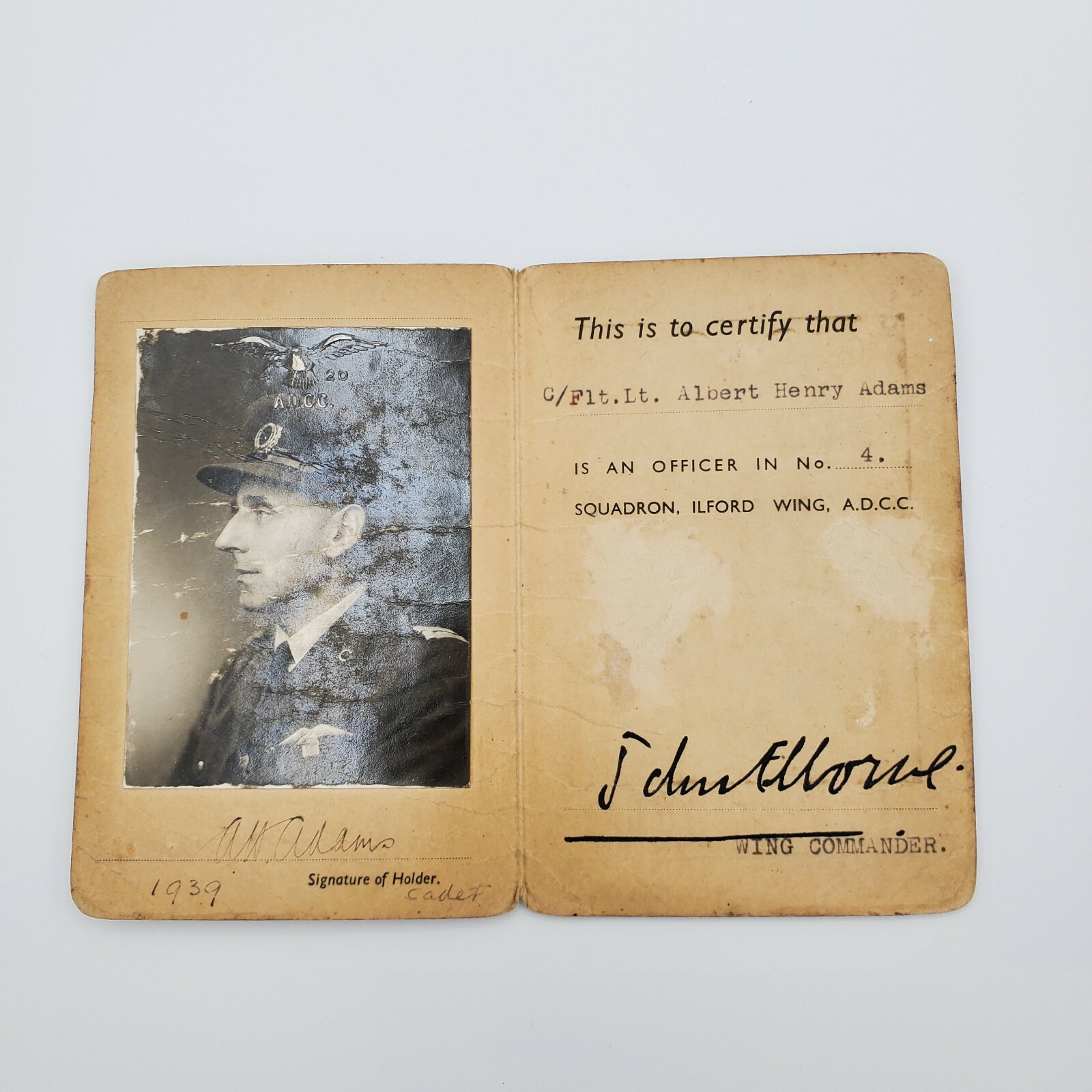 Original WW1 RFC WW2 RAFVR ADCC Officer ID Photo Group Albert Henry Adams Pilot