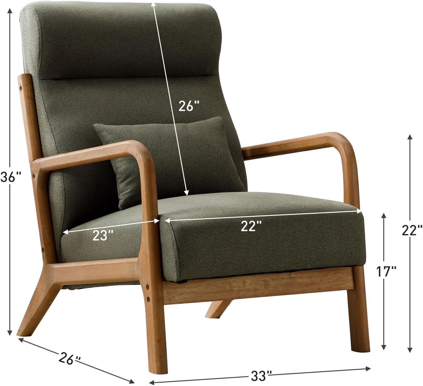 ANJ Mid Century Modern Accent Chair with High Back, Single Lounge Armchair with