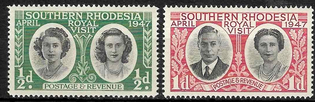 Southern Rhodesia Stamps 1947 SC #65 -66 1947 Royal Visit Set KGVI