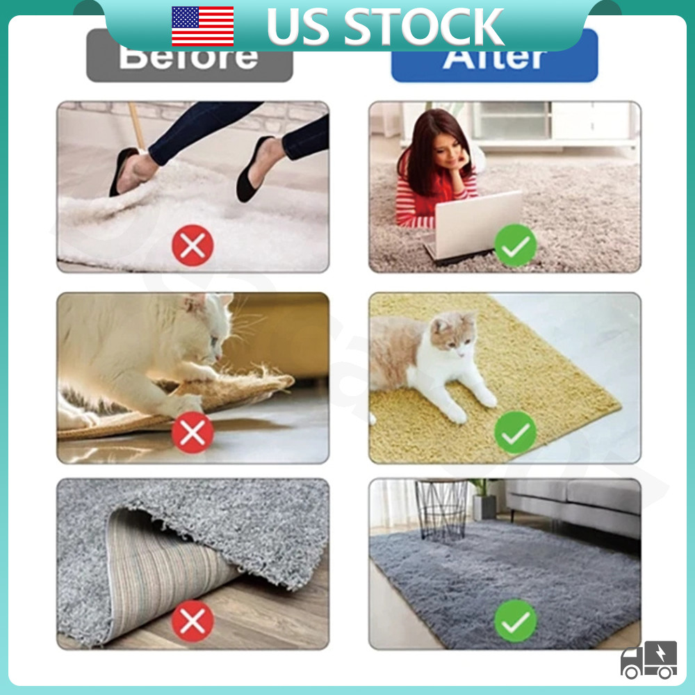 8Pcs Carpet Mat Adhesive Grippers Non Slip Rubber Rug Stickers Reusable Tape