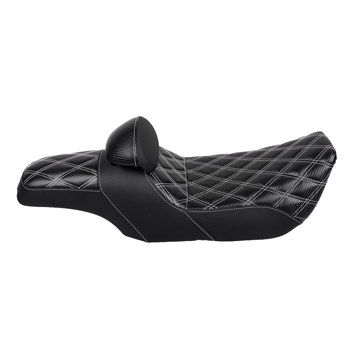 White Diamond Driver Passenger 2-Up Seat w/ Backrest For Harley Road King 97-07