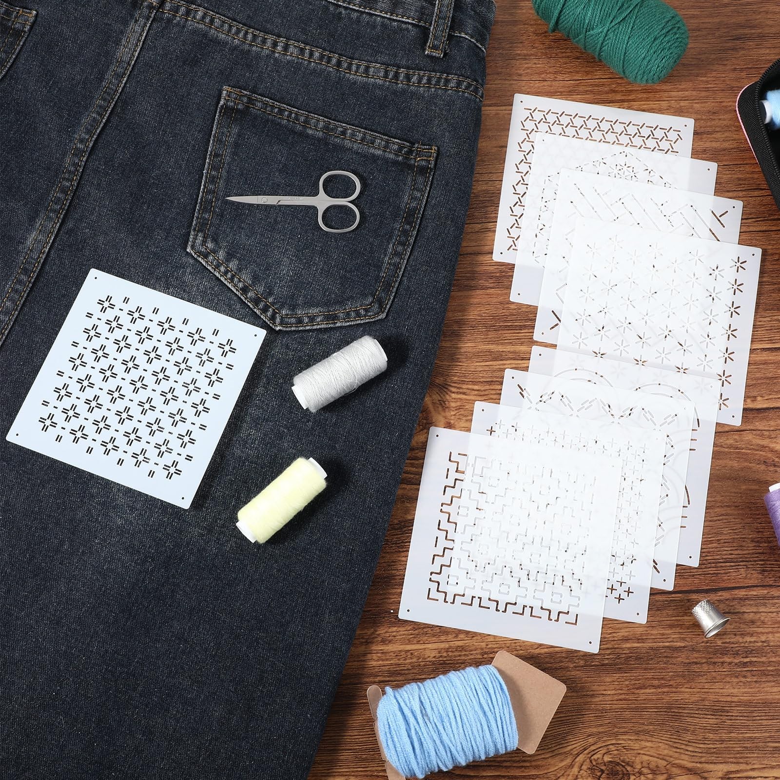 18 Pcs Plastic Sashiko Stencil, 4.7 x 4.7 Inch Geometric Embroidery Sashiko P