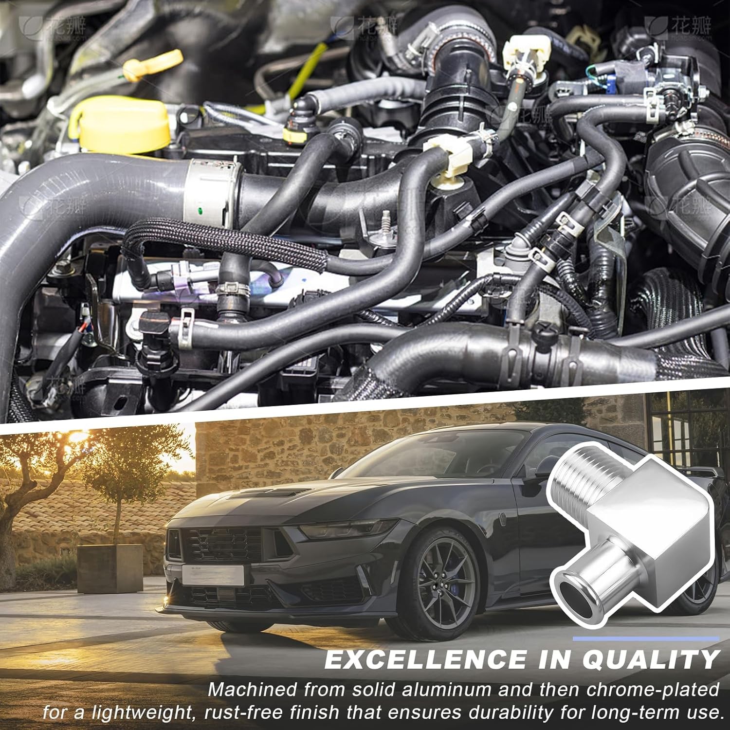 Heater Hose Fitting, 90 Degree Durable Aluminum Alloy Heater Hose Connector, Rus