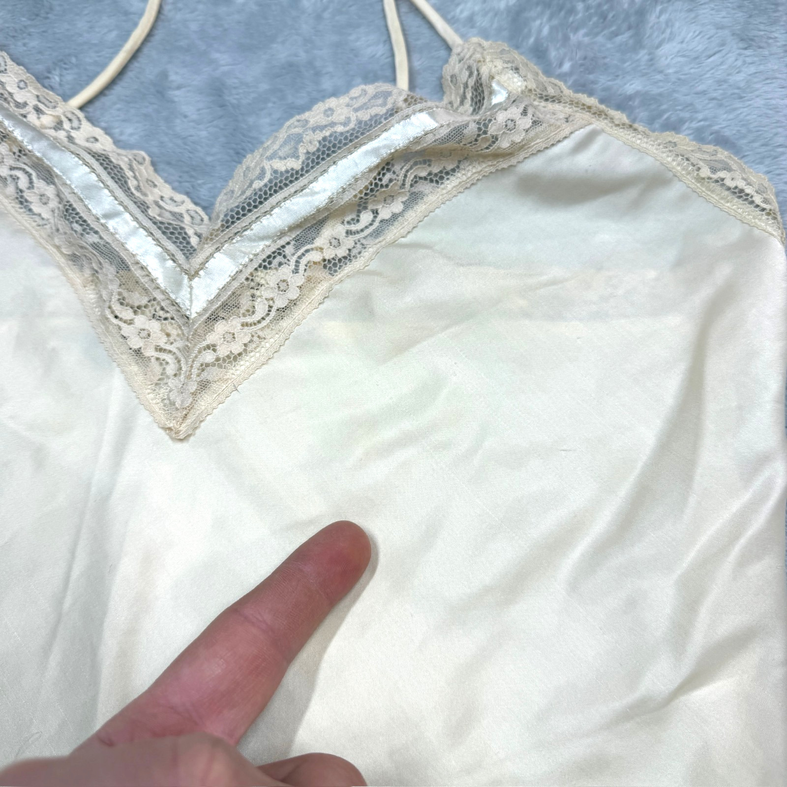 Vintage Christian Dior Slip Top & Skirt Women L Cream Satin Lace Hem READ