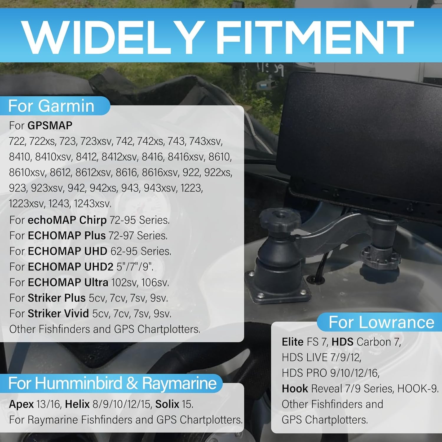 6" Swing Arm Mount Fishfinder & Chartplotter Bracket 360° for Garmin, Lowrance